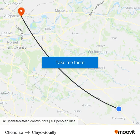 Chenoise to Claye-Souilly map
