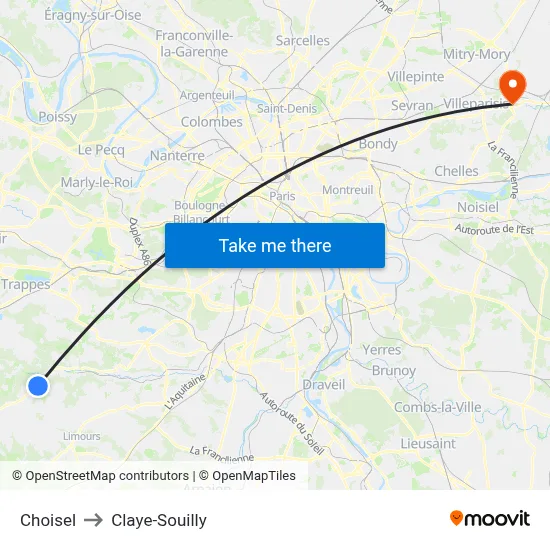 Choisel to Claye-Souilly map