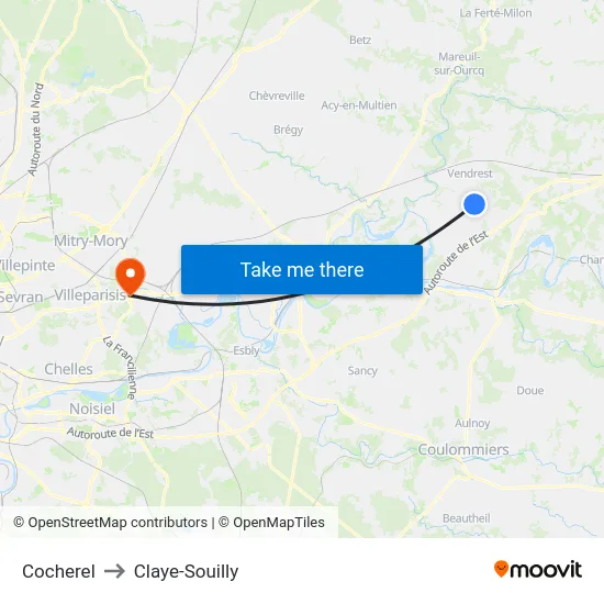 Cocherel to Claye-Souilly map