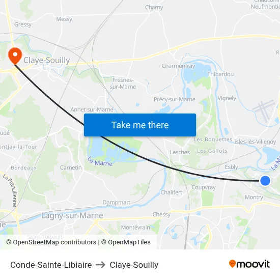 Conde-Sainte-Libiaire to Claye-Souilly map