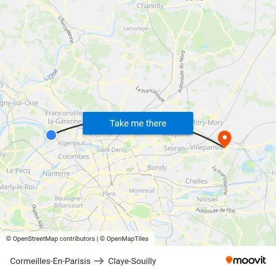 Cormeilles-En-Parisis to Claye-Souilly map