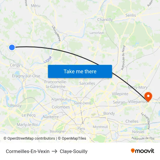 Cormeilles-En-Vexin to Claye-Souilly map