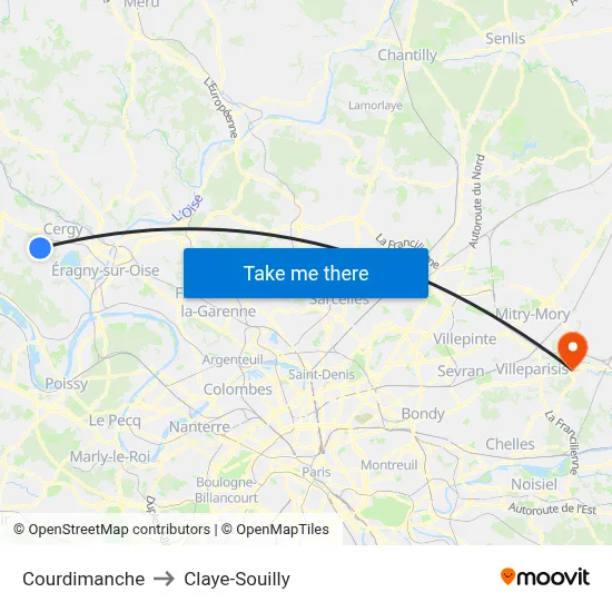 Courdimanche to Claye-Souilly map