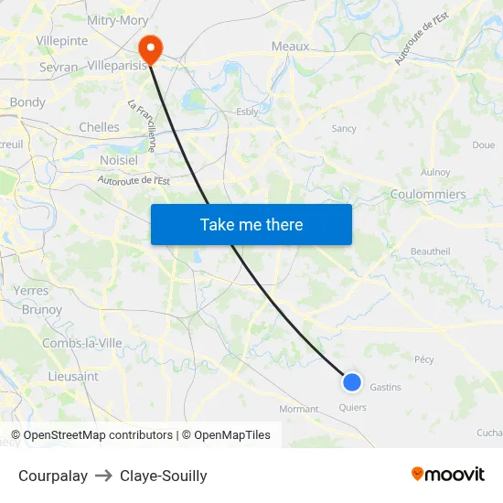Courpalay to Claye-Souilly map