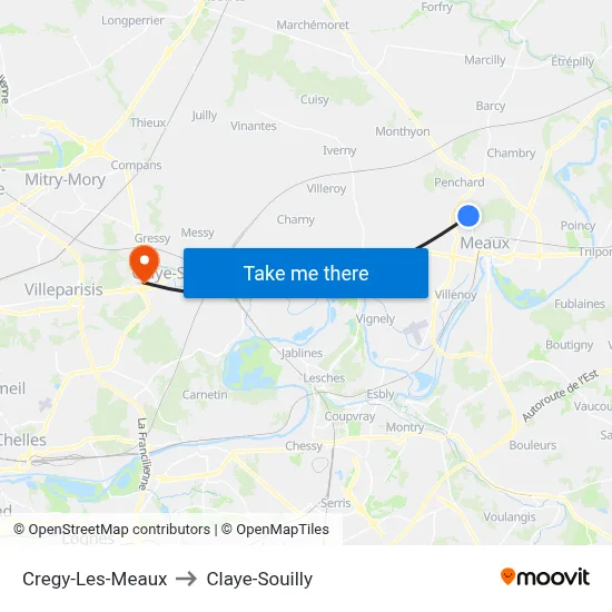 Cregy-Les-Meaux to Claye-Souilly map