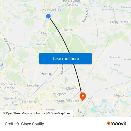 Creil to Claye-Souilly map