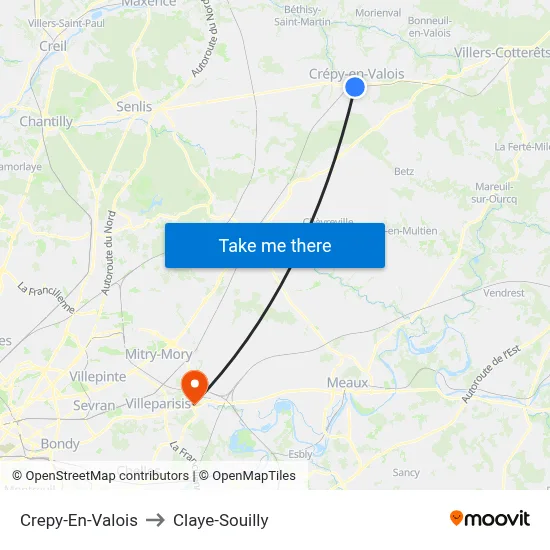 Crepy-En-Valois to Claye-Souilly map
