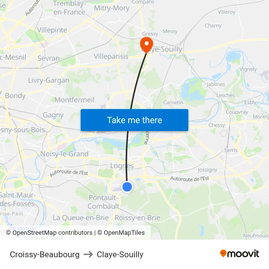 Croissy-Beaubourg to Claye-Souilly map