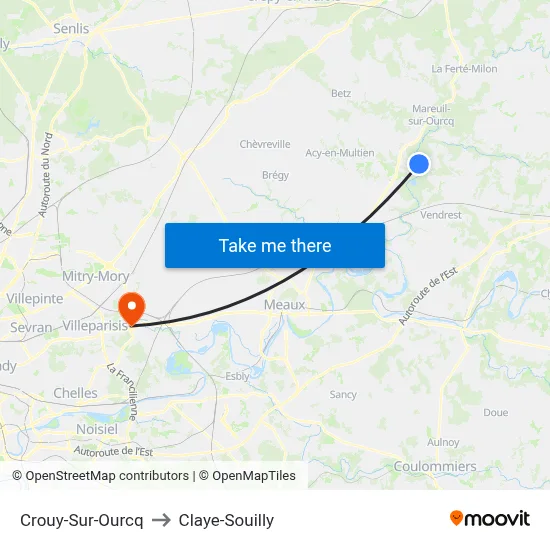 Crouy-Sur-Ourcq to Claye-Souilly map