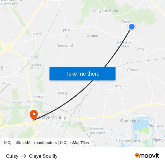 Cuisy to Claye-Souilly map