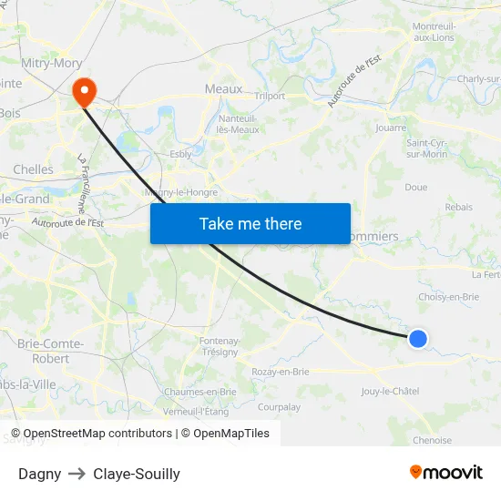 Dagny to Claye-Souilly map