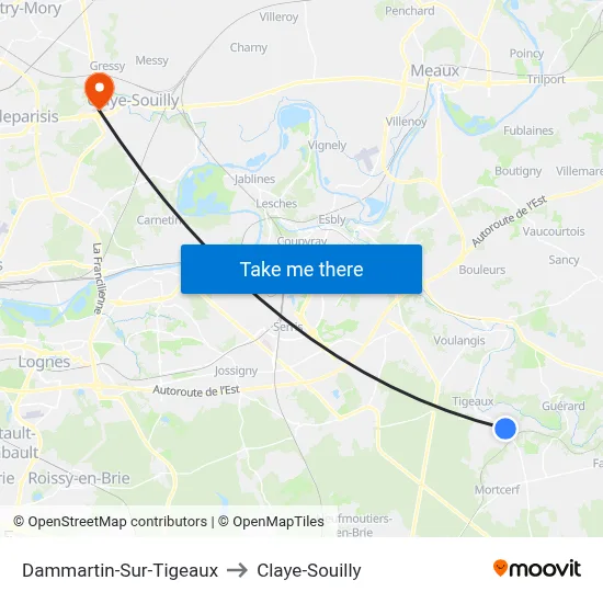 Dammartin-Sur-Tigeaux to Claye-Souilly map