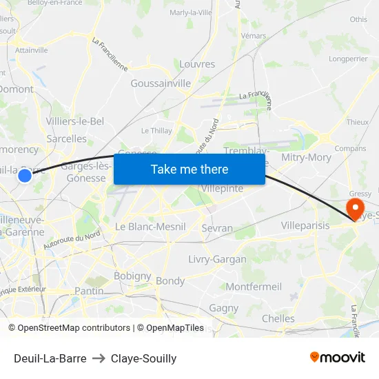 Deuil-La-Barre to Claye-Souilly map