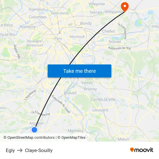 Egly to Claye-Souilly map