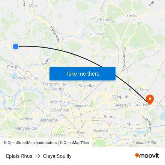 Epiais-Rhus to Claye-Souilly map