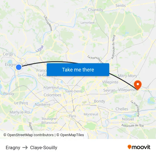 Eragny to Claye-Souilly map