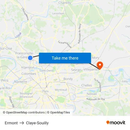 Ermont to Claye-Souilly map