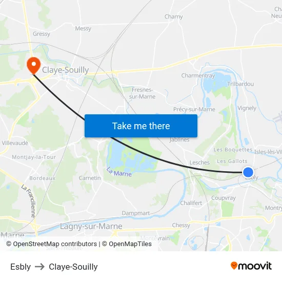 Esbly to Claye-Souilly map