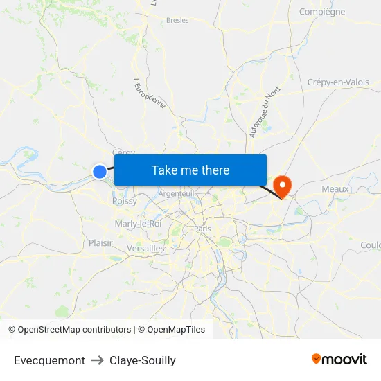 Evecquemont to Claye-Souilly map