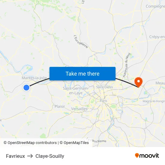 Favrieux to Claye-Souilly map