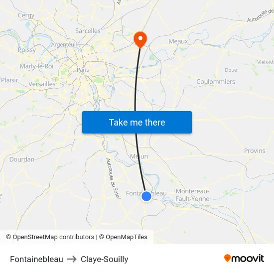 Fontainebleau to Claye-Souilly map