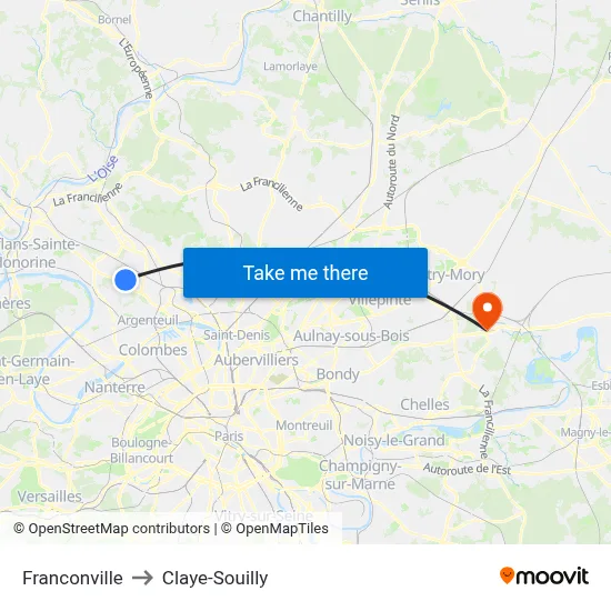 Franconville to Claye-Souilly map