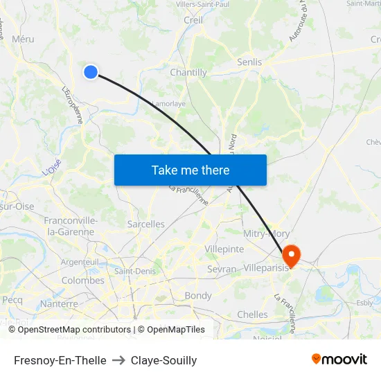 Fresnoy-En-Thelle to Claye-Souilly map