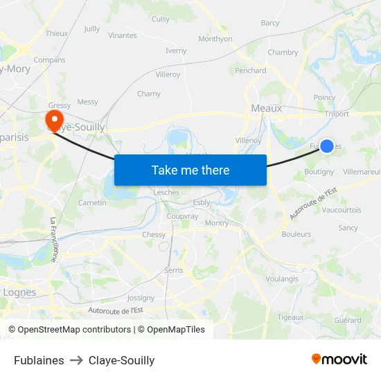 Fublaines to Claye-Souilly map