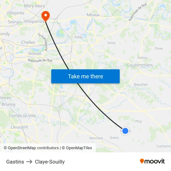 Gastins to Claye-Souilly map