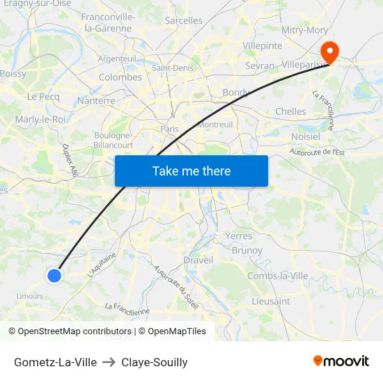 Gometz-La-Ville to Claye-Souilly map