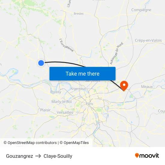 Gouzangrez to Claye-Souilly map