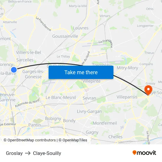 Groslay to Claye-Souilly map