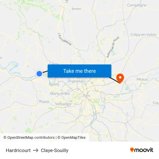 Hardricourt to Claye-Souilly map