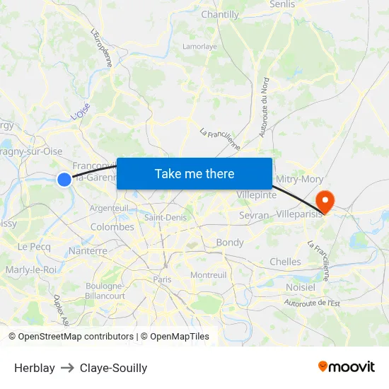Herblay to Claye-Souilly map