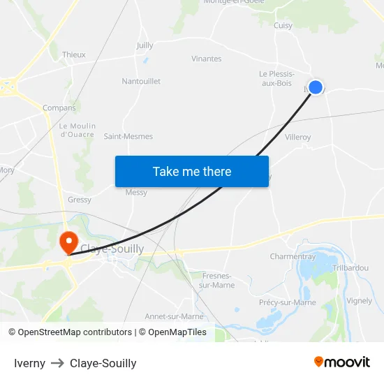 Iverny to Claye-Souilly map