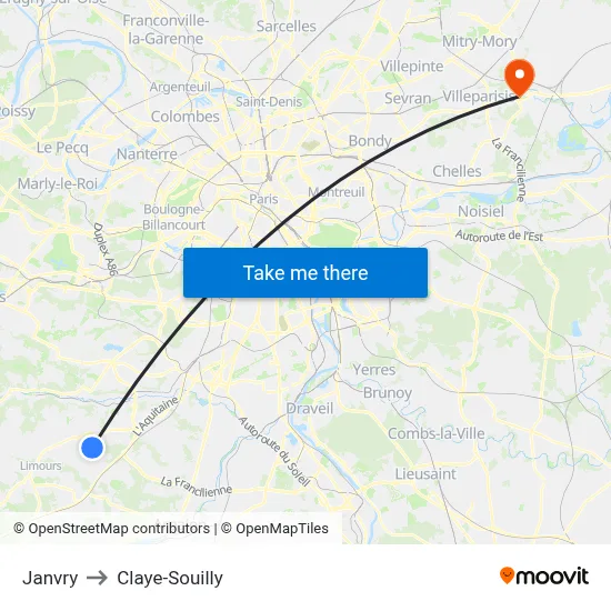 Janvry to Claye-Souilly map