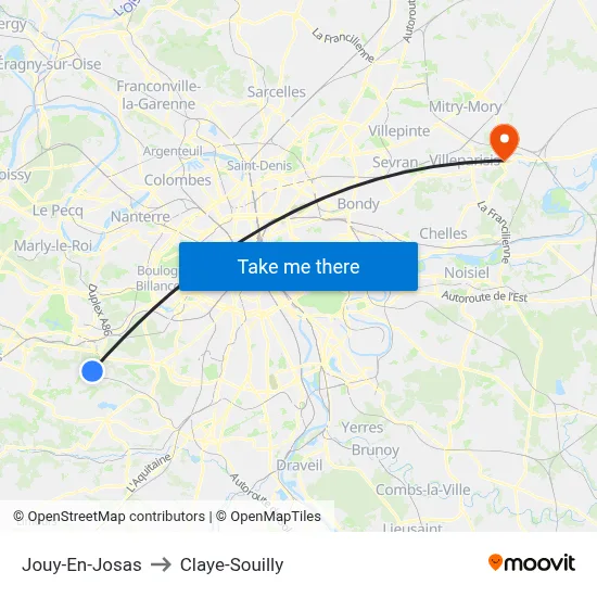 Jouy-En-Josas to Claye-Souilly map