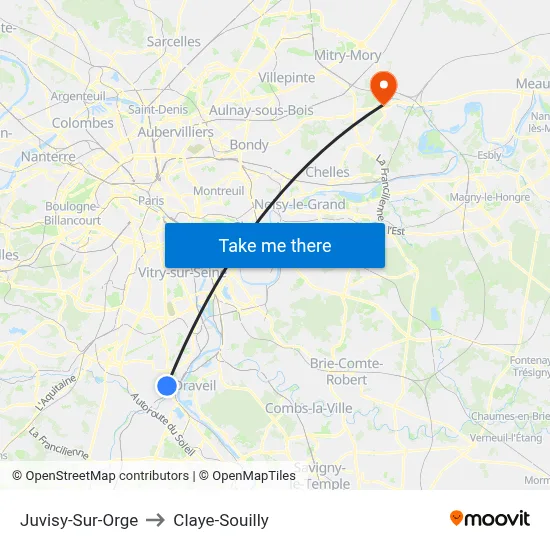 Juvisy-Sur-Orge to Claye-Souilly map