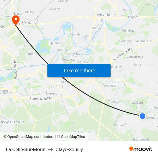 La Celle-Sur-Morin to Claye-Souilly map