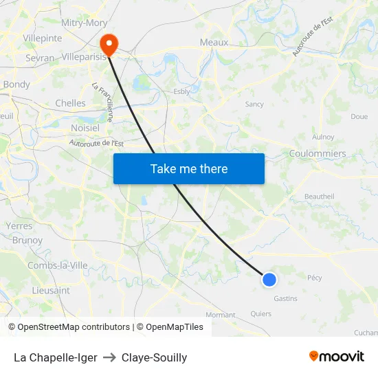 La Chapelle-Iger to Claye-Souilly map
