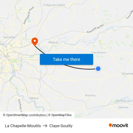 La Chapelle-Moutils to Claye-Souilly map