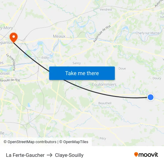 La Ferte-Gaucher to Claye-Souilly map
