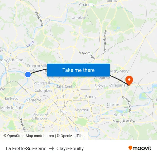 La Frette-Sur-Seine to Claye-Souilly map