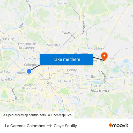 La Garenne-Colombes to Claye-Souilly map