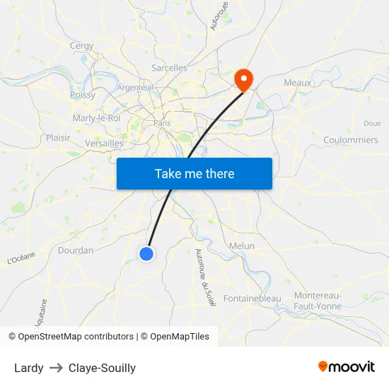 Lardy to Claye-Souilly map