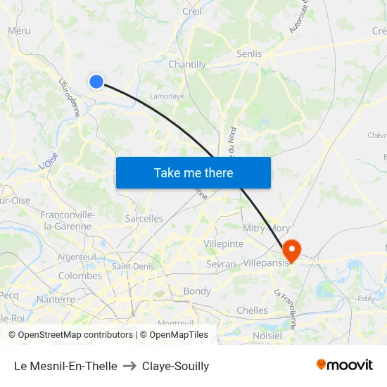 Le Mesnil-En-Thelle to Claye-Souilly map