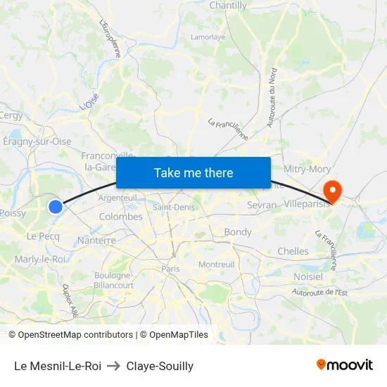 Le Mesnil-Le-Roi to Claye-Souilly map