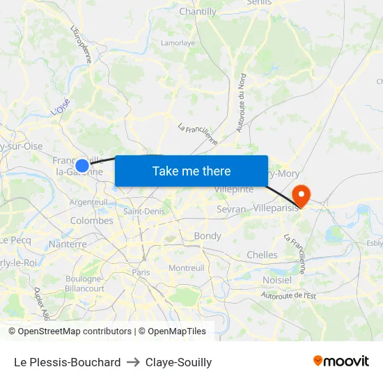 Le Plessis-Bouchard to Claye-Souilly map
