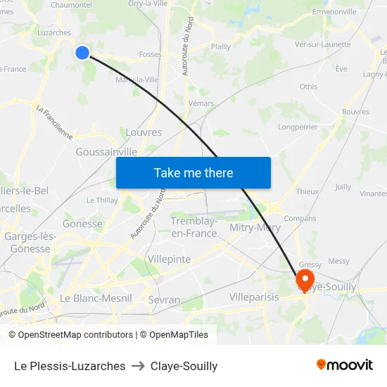 Le Plessis-Luzarches to Claye-Souilly map
