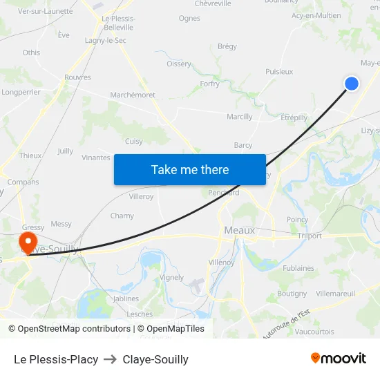 Le Plessis-Placy to Claye-Souilly map